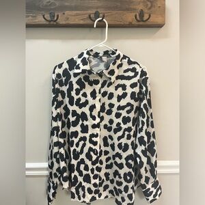 Silk black and white animal print blouse